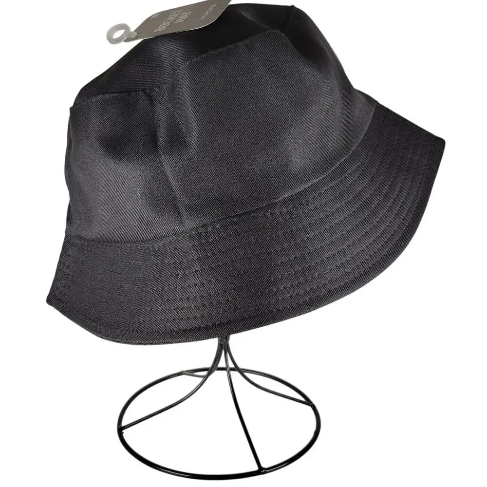 Black Bucket Hat Adult Novelty Cap Lightweight Solid Color Summer Sun Unlined